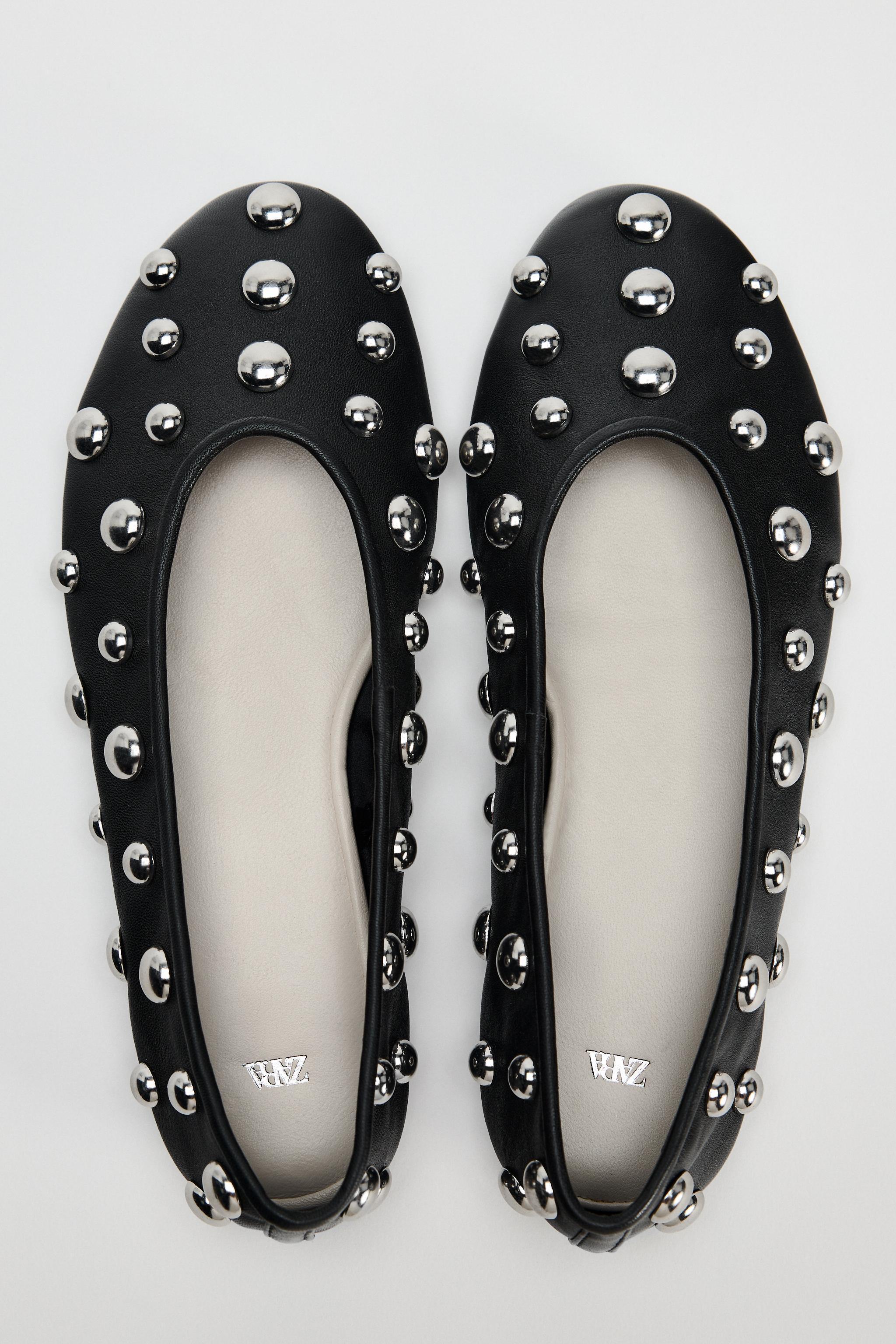 STUDDED LEATHER BALLET FLATS Product Image