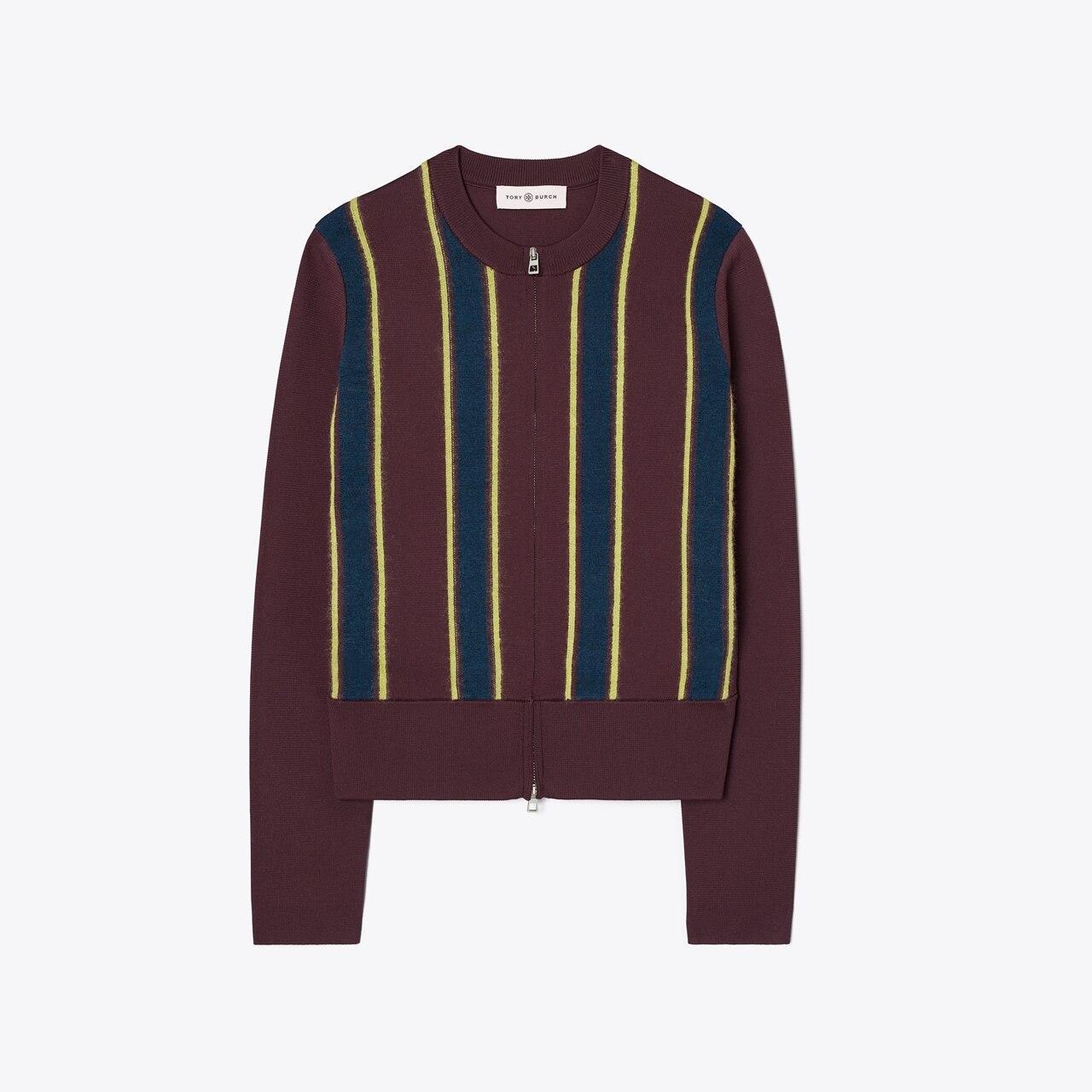 Striped Zip Front Cardigan Product Image