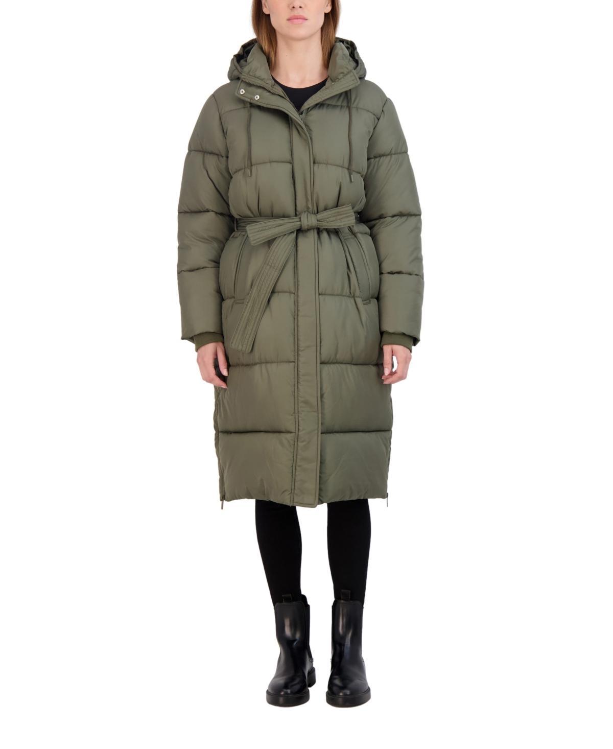 Womens Sebby Collection Long Puffer Jacket Green Product Image