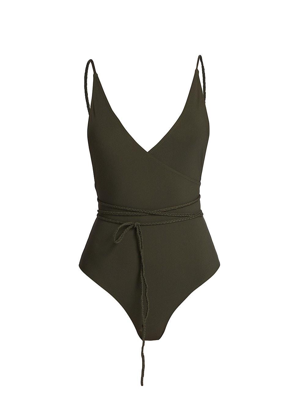 V-Neck Wrap One-Piece Swimsuit Product Image