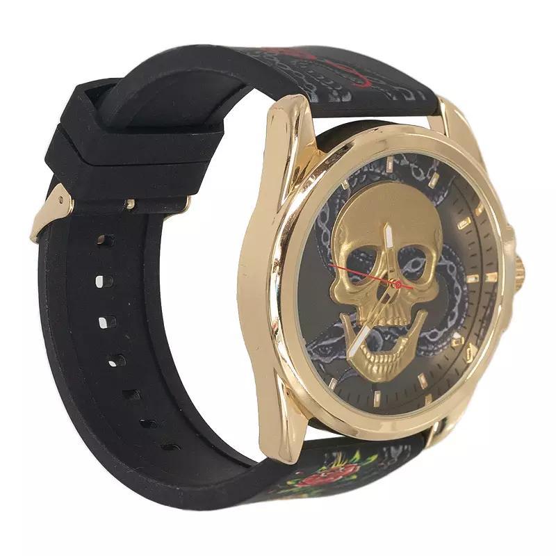 Ed Hardy Mens Matte Black Silicone Strap Watch 46mm - Black Sunray, Matte Black Product Image