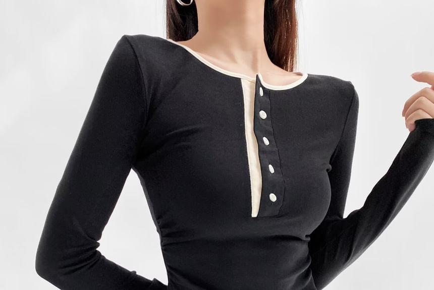 Long Sleeve Henley Neck Bodysuit Top Product Image