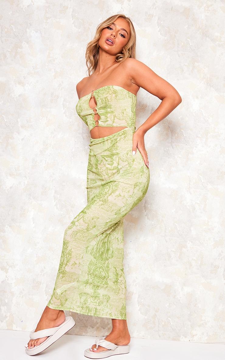 Lime Renaissance Print Ring Cut Out Bandeau Maxi Dress Product Image