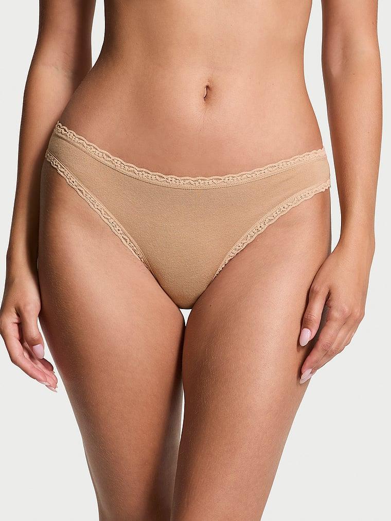 Lace-Trim Cotton High-Leg Brief Panty Product Image