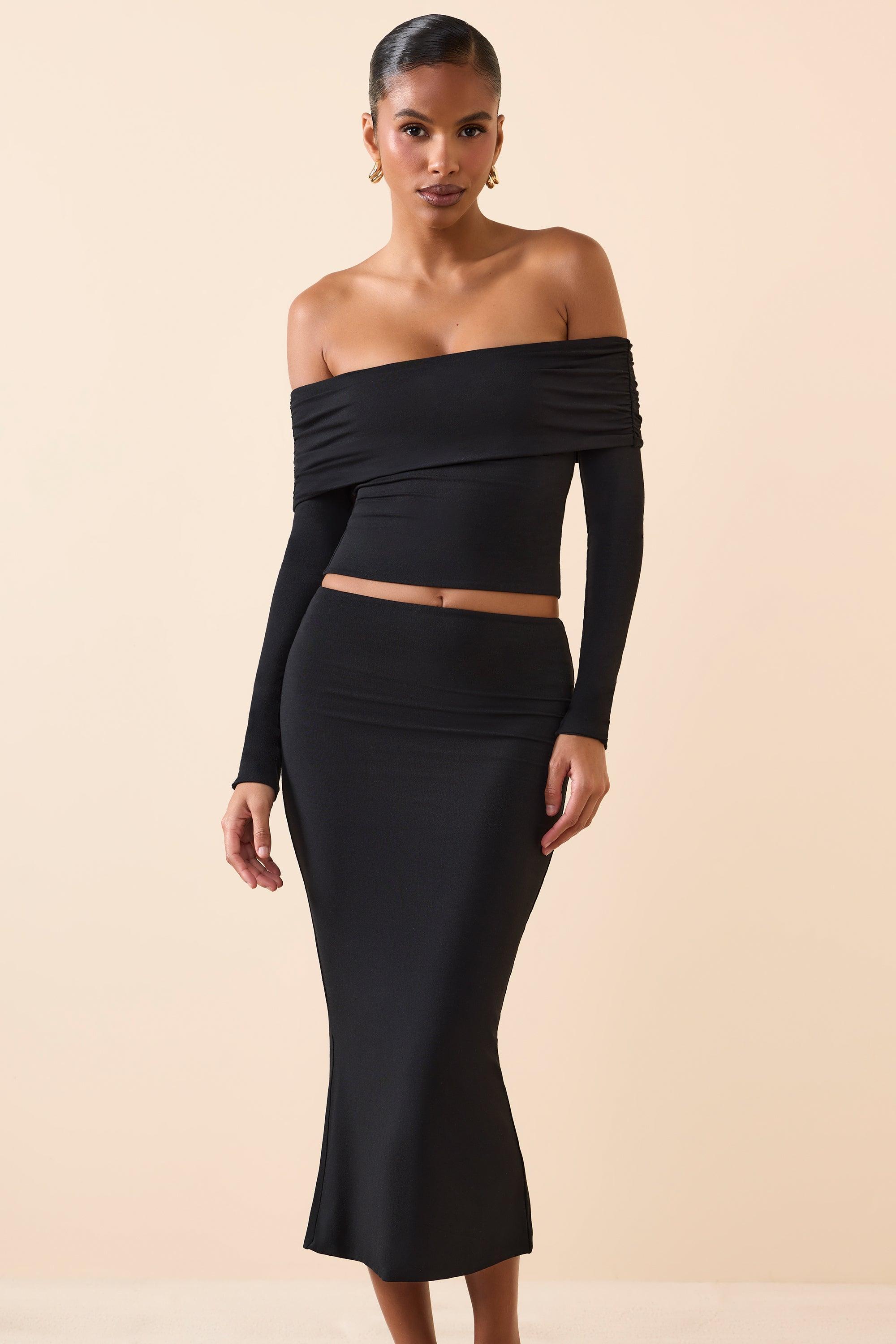 Modal Off-Shoulder Long-Sleeve Top in Black Product Image