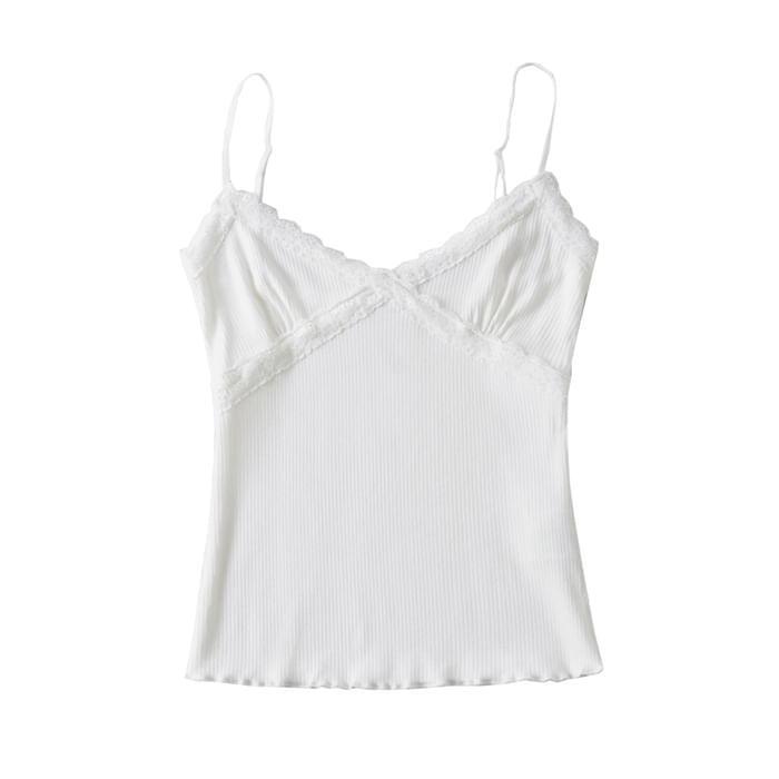 V-Neck Plain Lace Trim Crop Camisole Top Product Image