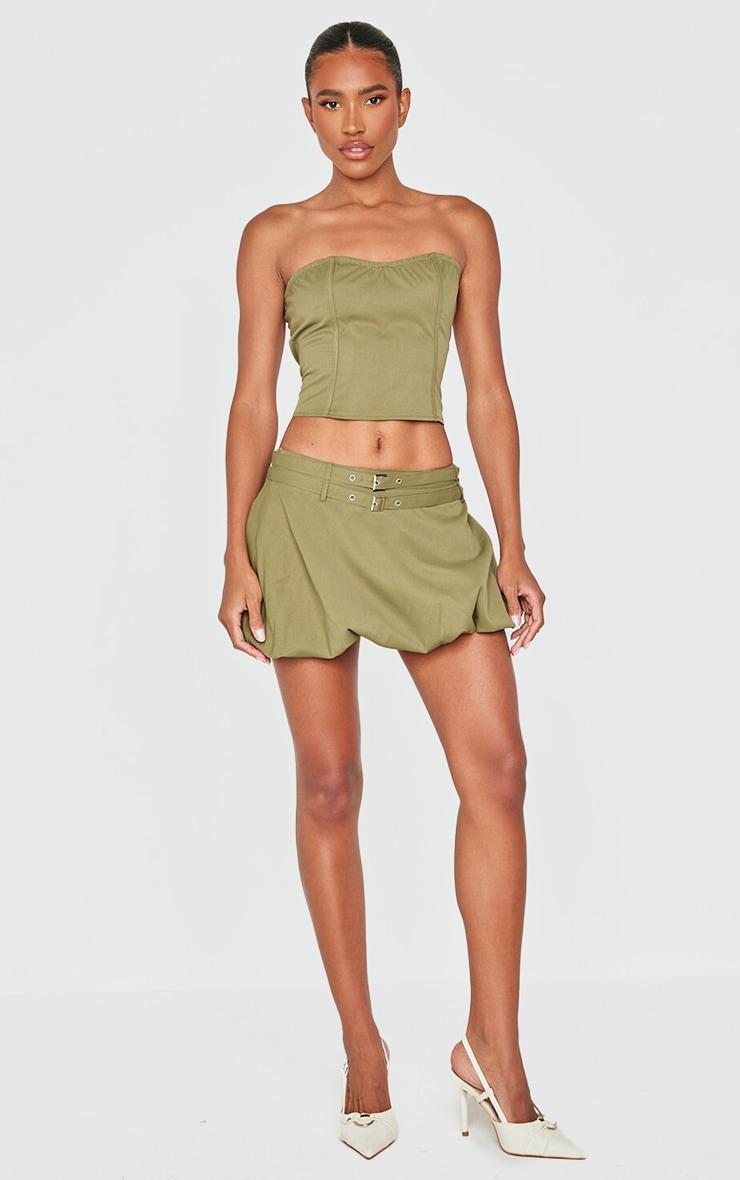 Khaki Twill Buckle Detail Bandeau Corset Top Product Image