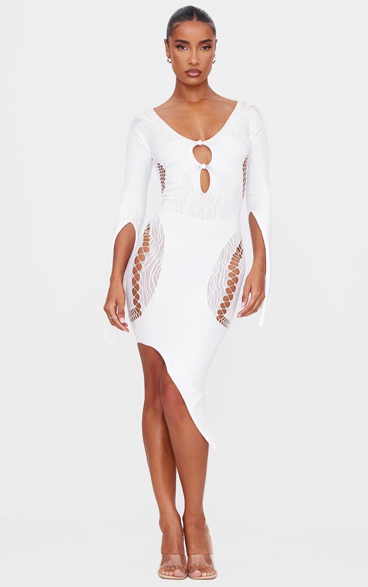 White Sheer Cut Out Long Sleeve Midi Dress Product Image