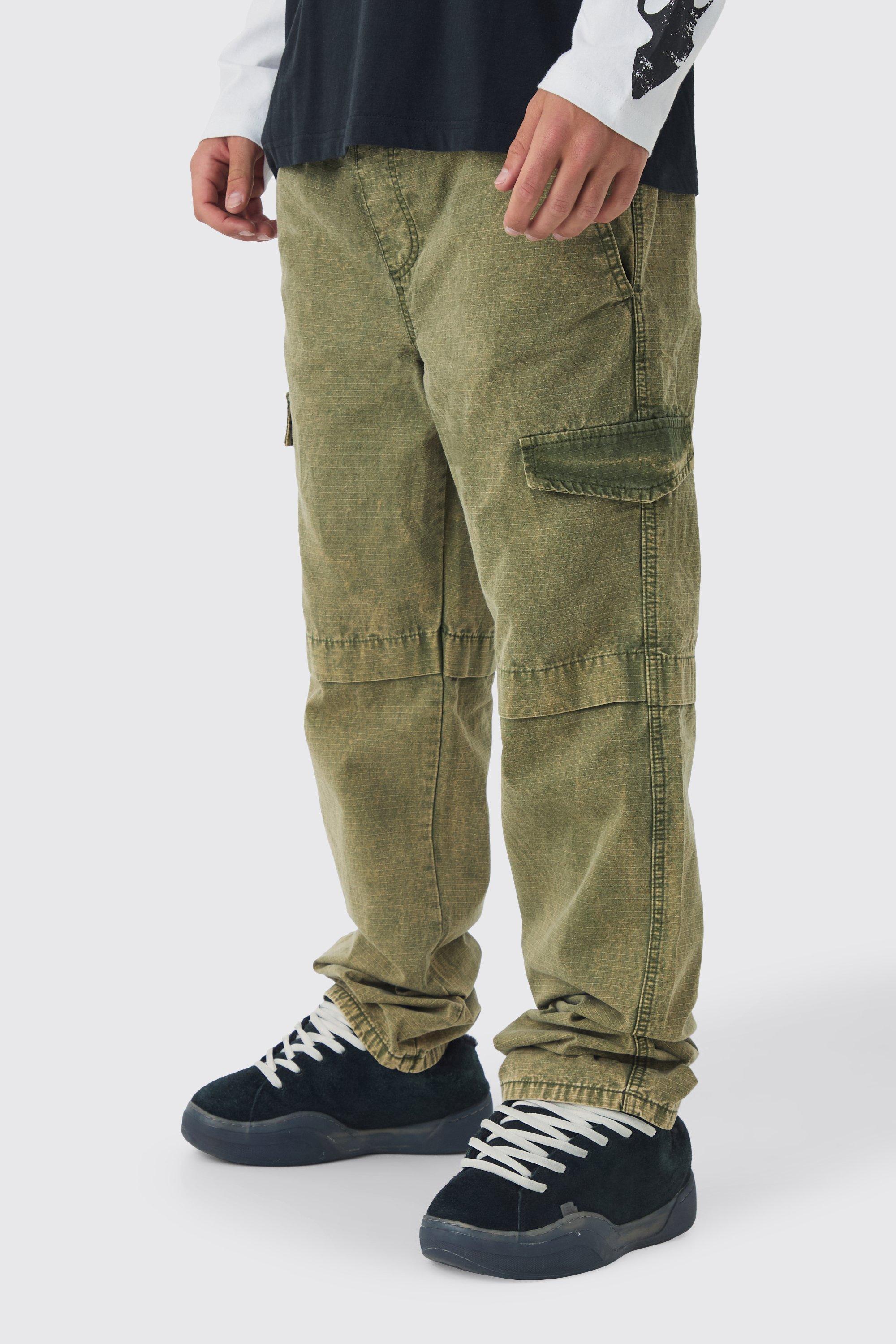 Elasticated Relaxed Stacked Oil Wash Ripstop Cargo Pants | boohooMAN USA Product Image