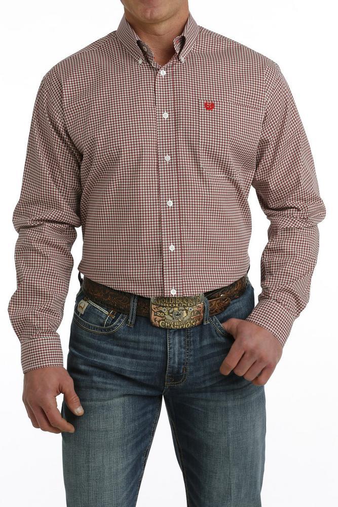 Cinch® Men's L/S Red/White Geo Print Button Shirt Product Image