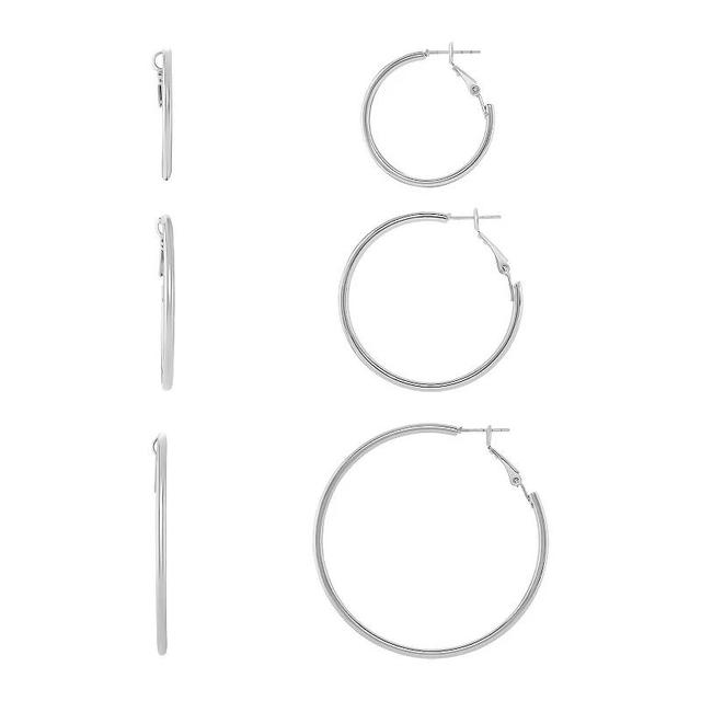 Emberly Polished Skinny Hoop Earrings Trio Set, Womens, Grey Product Image