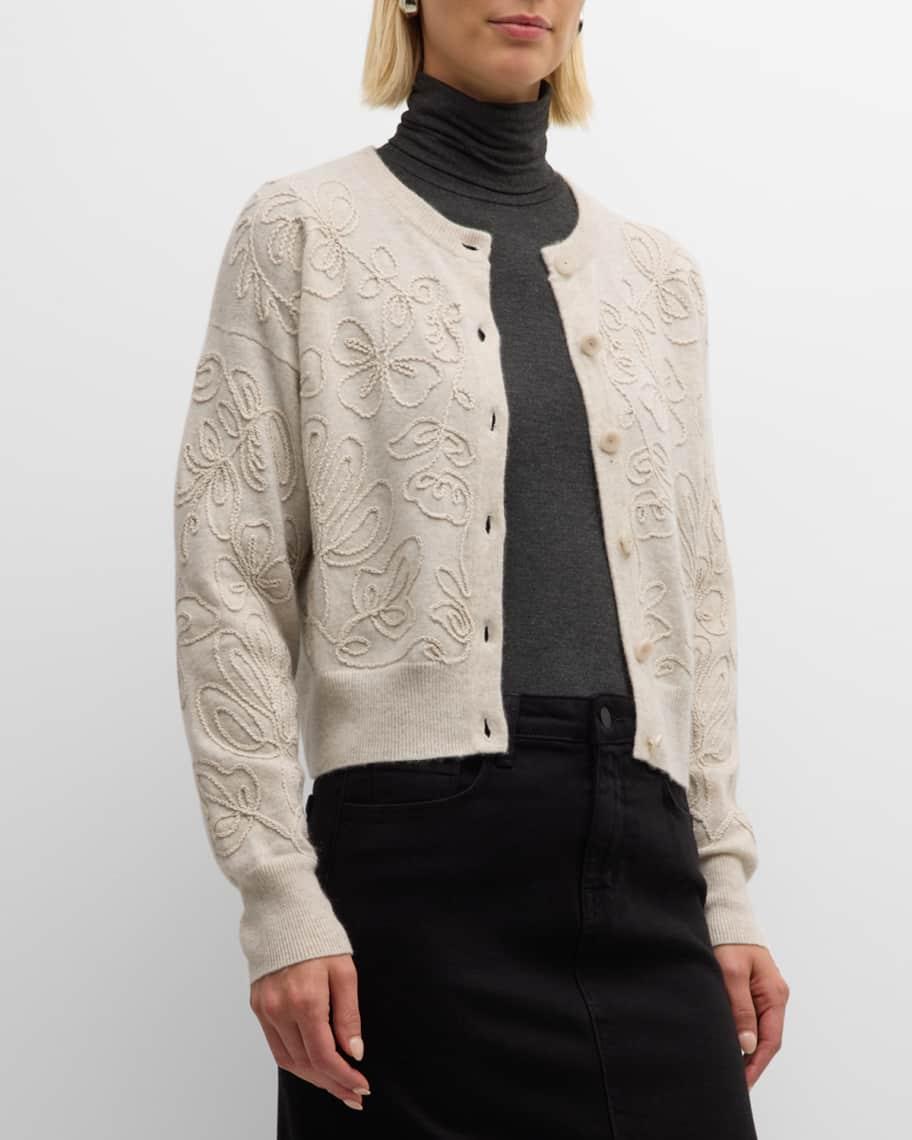 Floral-Embroidered Cashmere Cardigan Product Image