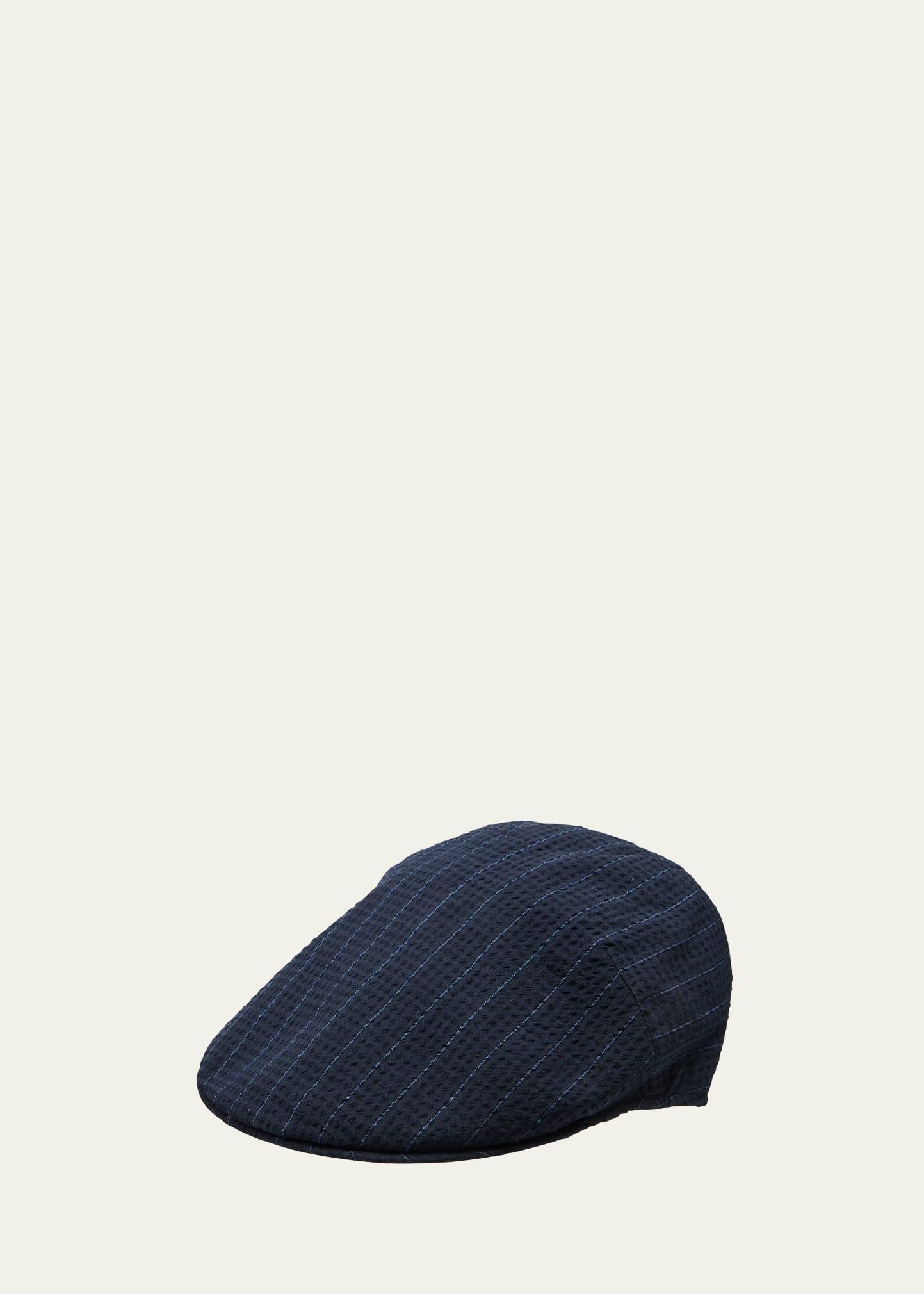 Mens Seersucker Stripe Flat Cap Product Image