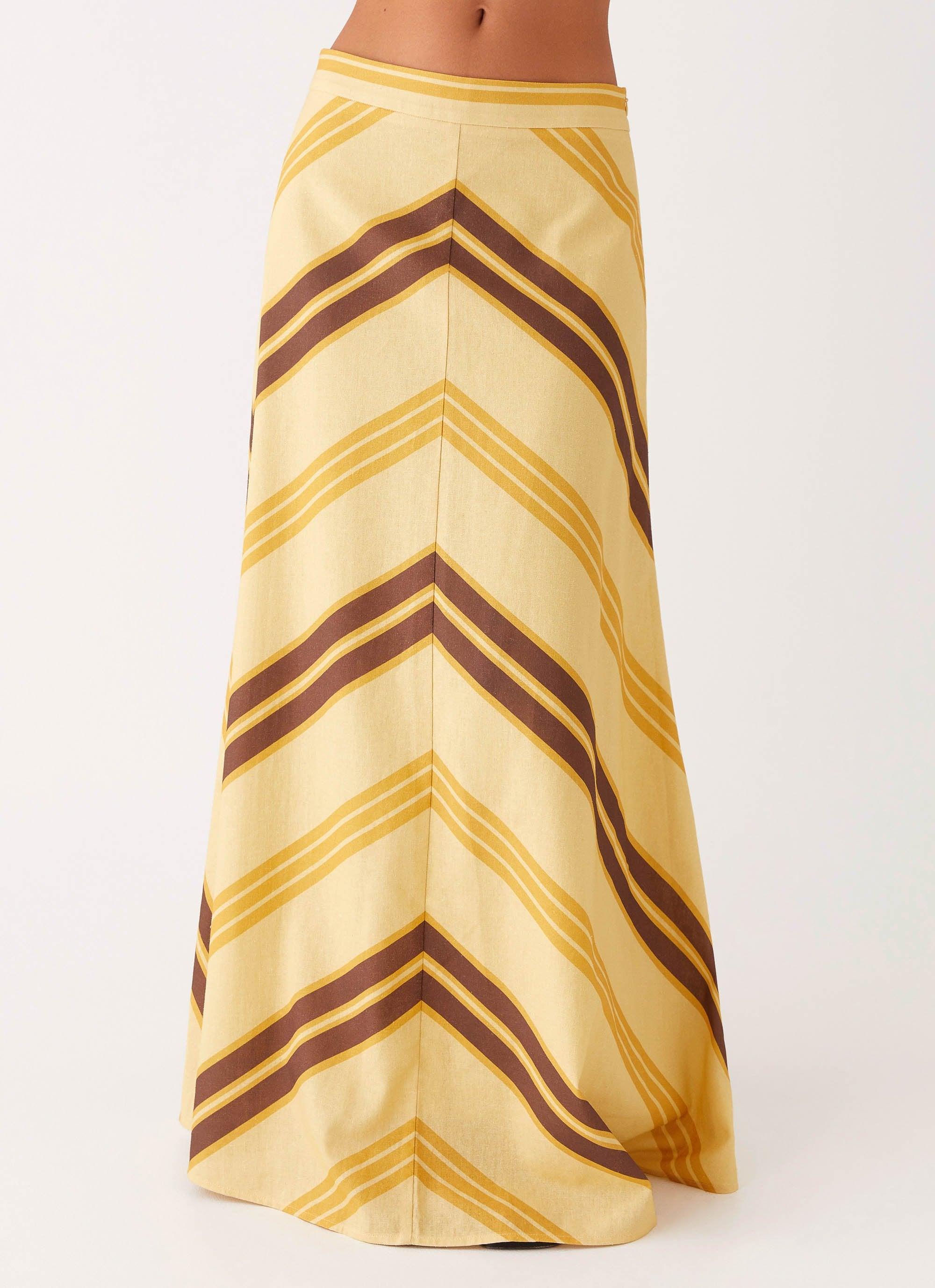 About Me Maxi Skirt - Yellow Brown Stripe Product Image