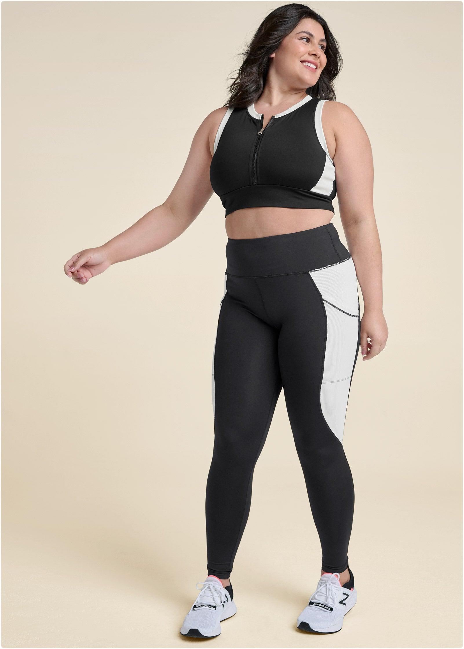 Color Block Active Leggings - Black & White Product Image