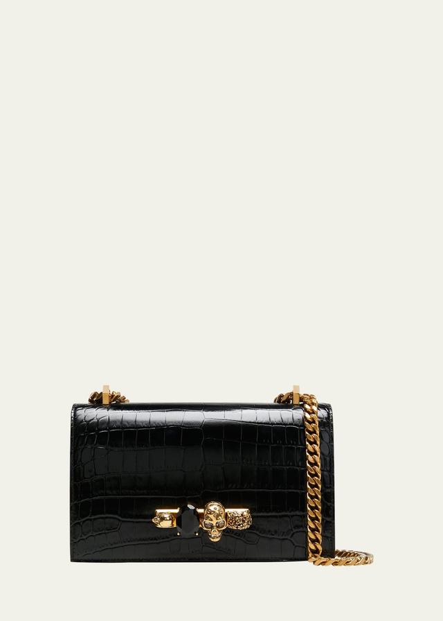 Alexander McQueen Jewelled Knuckle Croc Embossed Leather Crossbody Bag Product Image