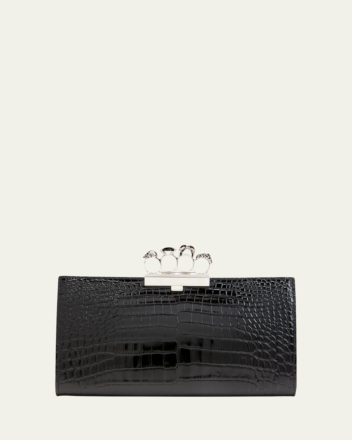 Shiny Croc-Embossed Flat Knuckle Clutch Bag Product Image