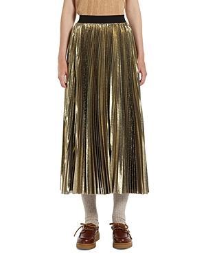 Nurra Pleated Metallic A-Line Midi Skirt Product Image