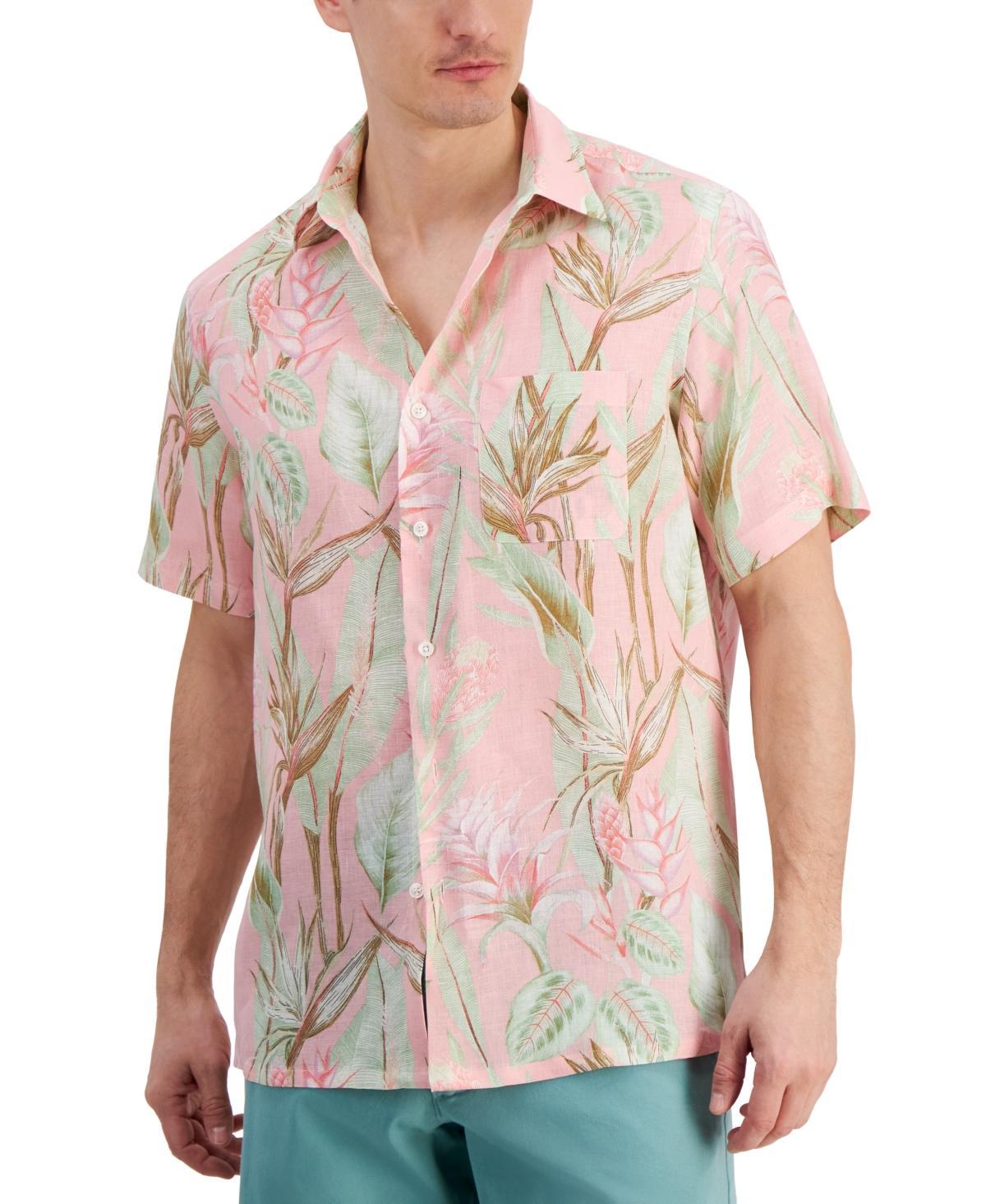 Club Room Mens Hero Short Sleeve Button Front Palm Print Linen Shirt, Created for Macys Product Image