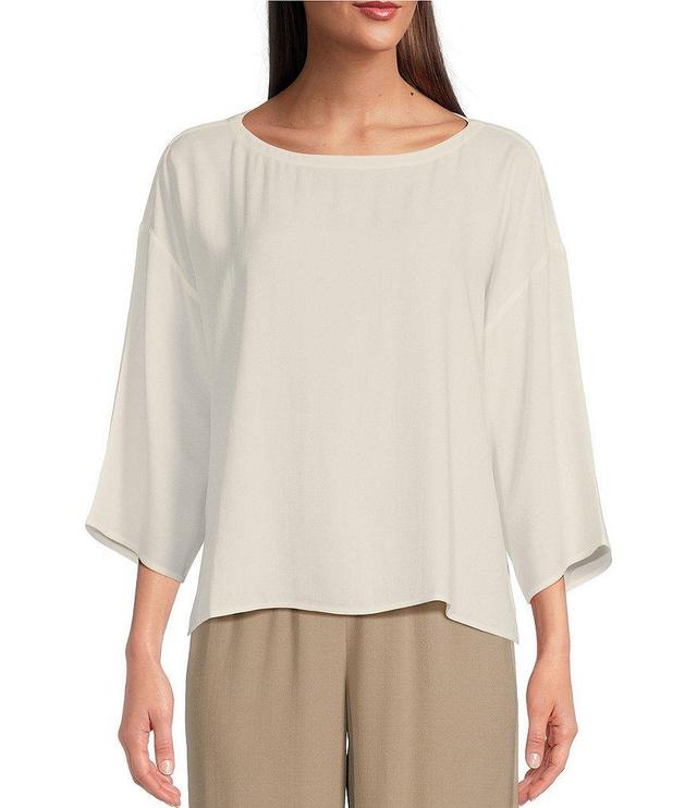 Eileen Fisher Silk Georgette Crepe Boat Neck 3/4 Sleeve Tunic Product Image