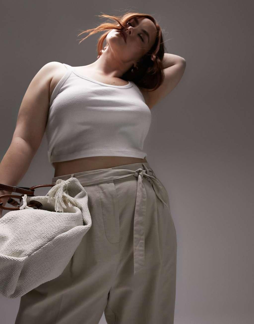 Topshop Curve linen-blend tapered pants Product Image