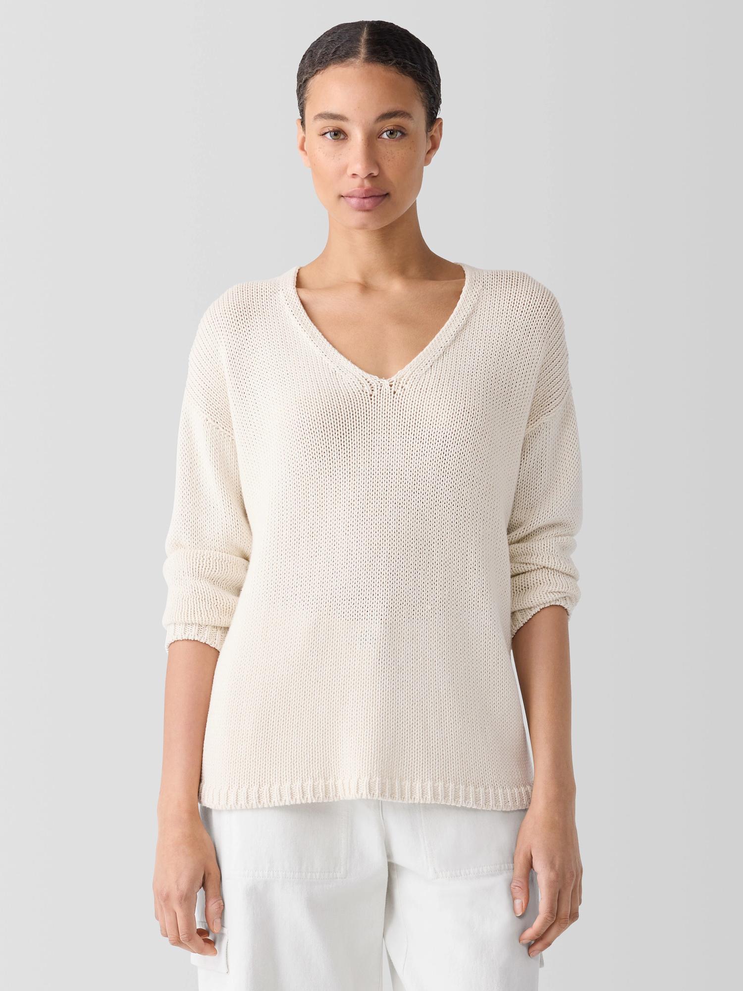 EILEEN FISHER Peruvian Organic Cotton Cord Jersey V-Neck Topfemale Product Image