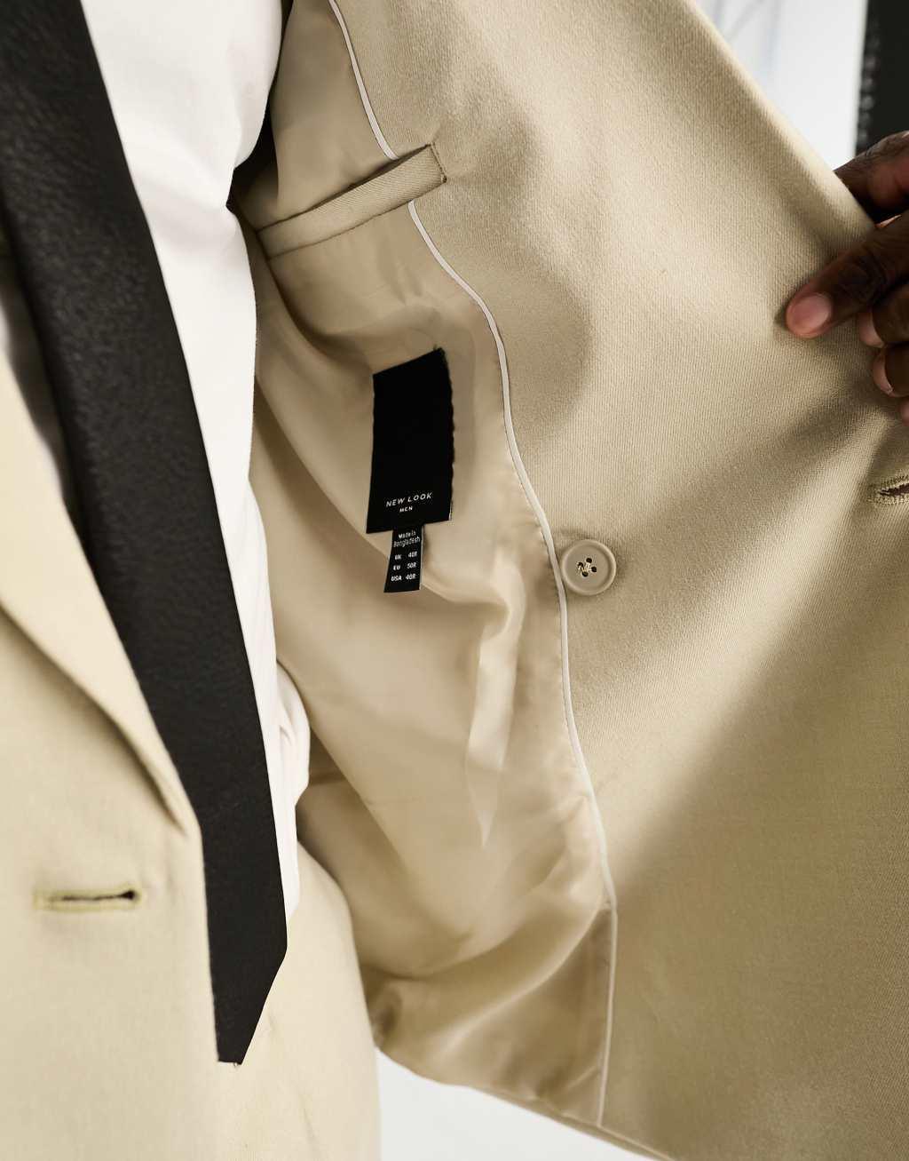 New Look double breasted slim suit jacket in oatmeal  product image