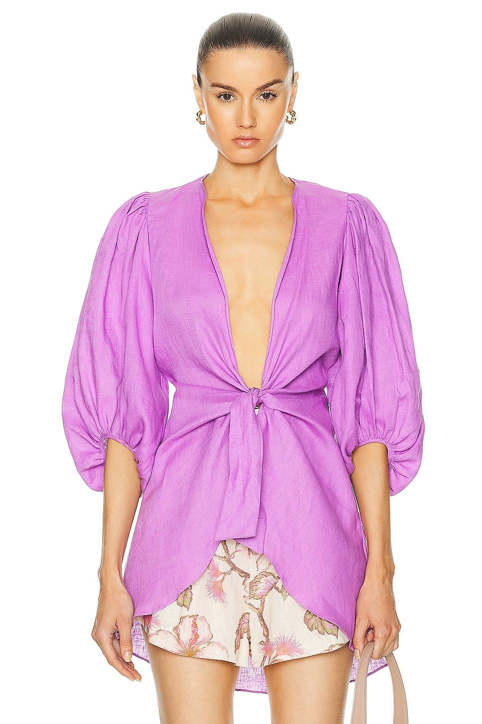 ADRIANA DEGREAS Solid Voluminous Sleeves Shirt in Purple Product Image