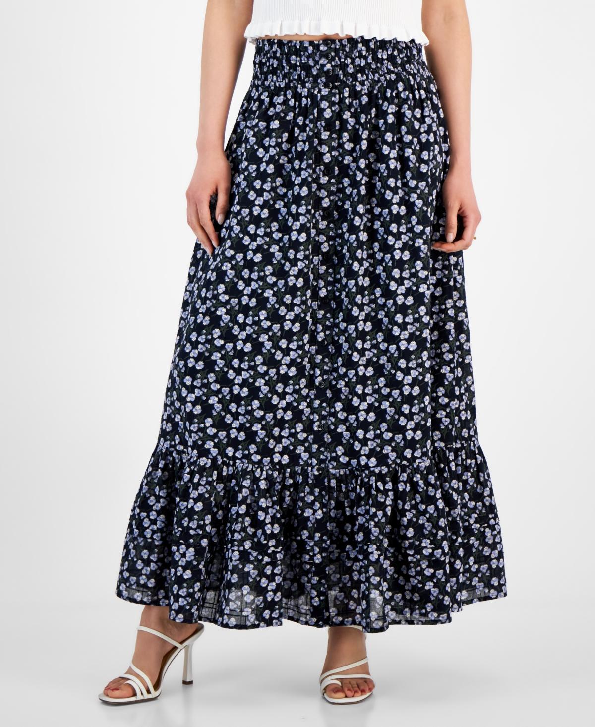 And Now This Womens Cotton Ruffled Smocked Maxi Skirt Product Image