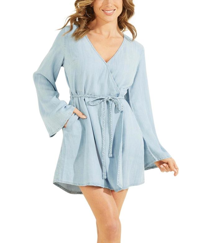 Guess Womens Zinnia Long-Bell-Sleeve Belted Dress Product Image