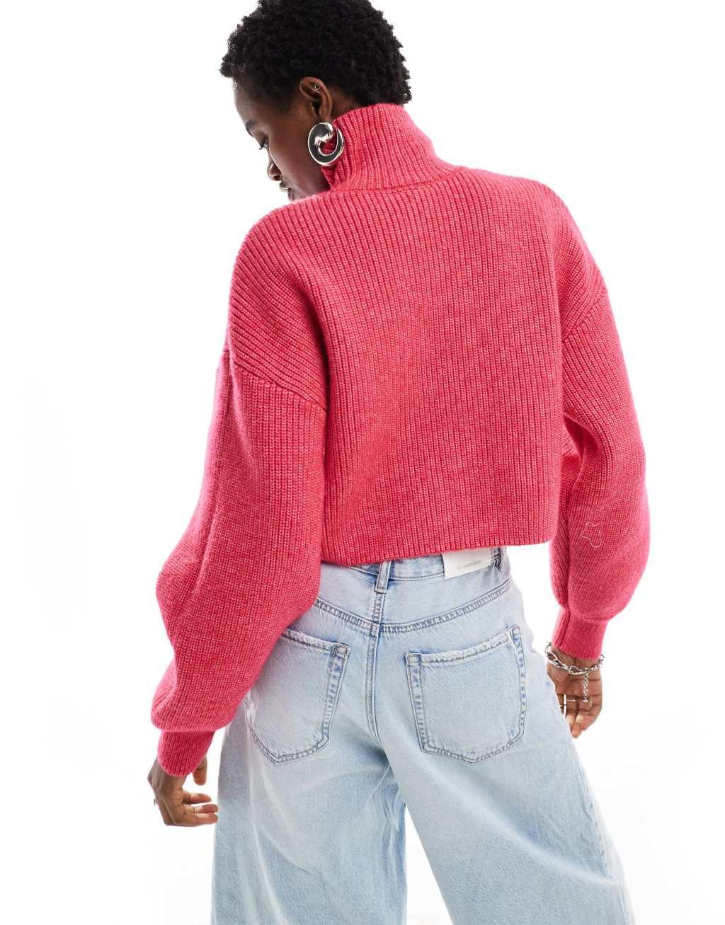 Monki cropped high neck sweater in pink Product Image