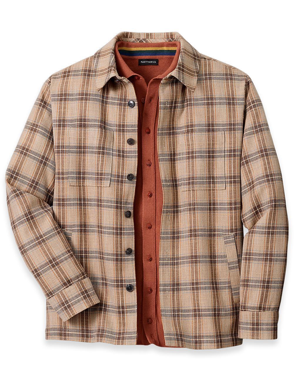 Wool Blend Plaid Shirt Jacket - Tan Plaid Product Image