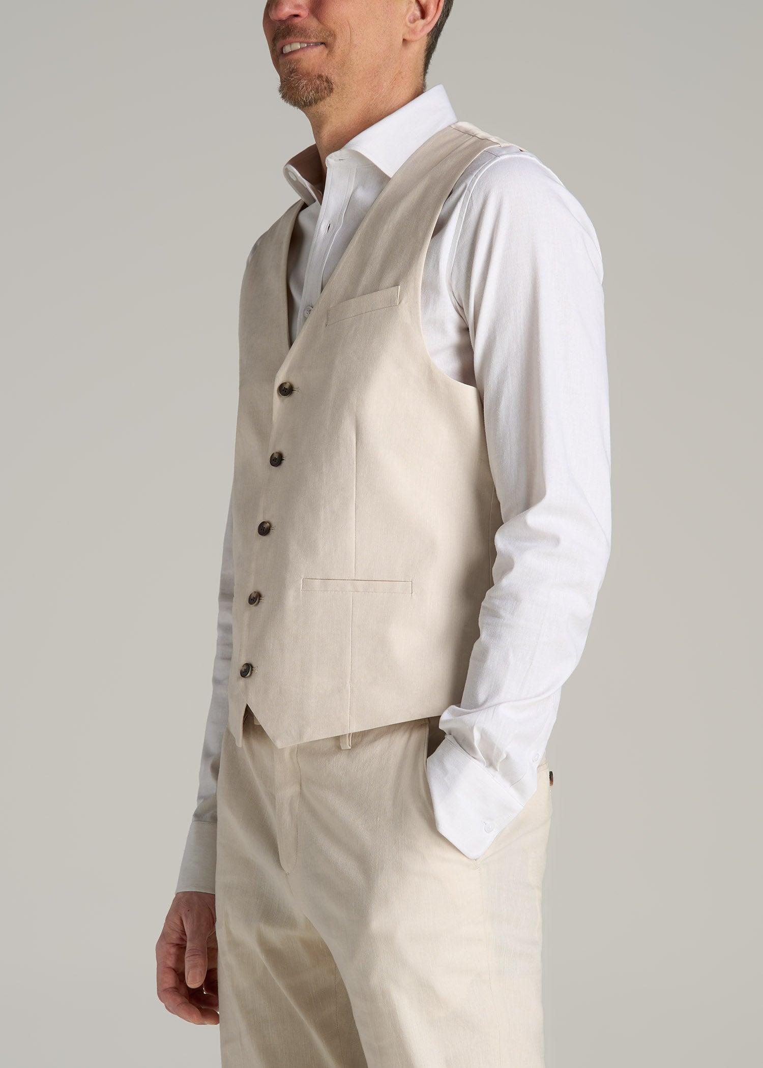 Stretch Linen Suit Vest for Tall Men in Light Beige Linen Male Product Image