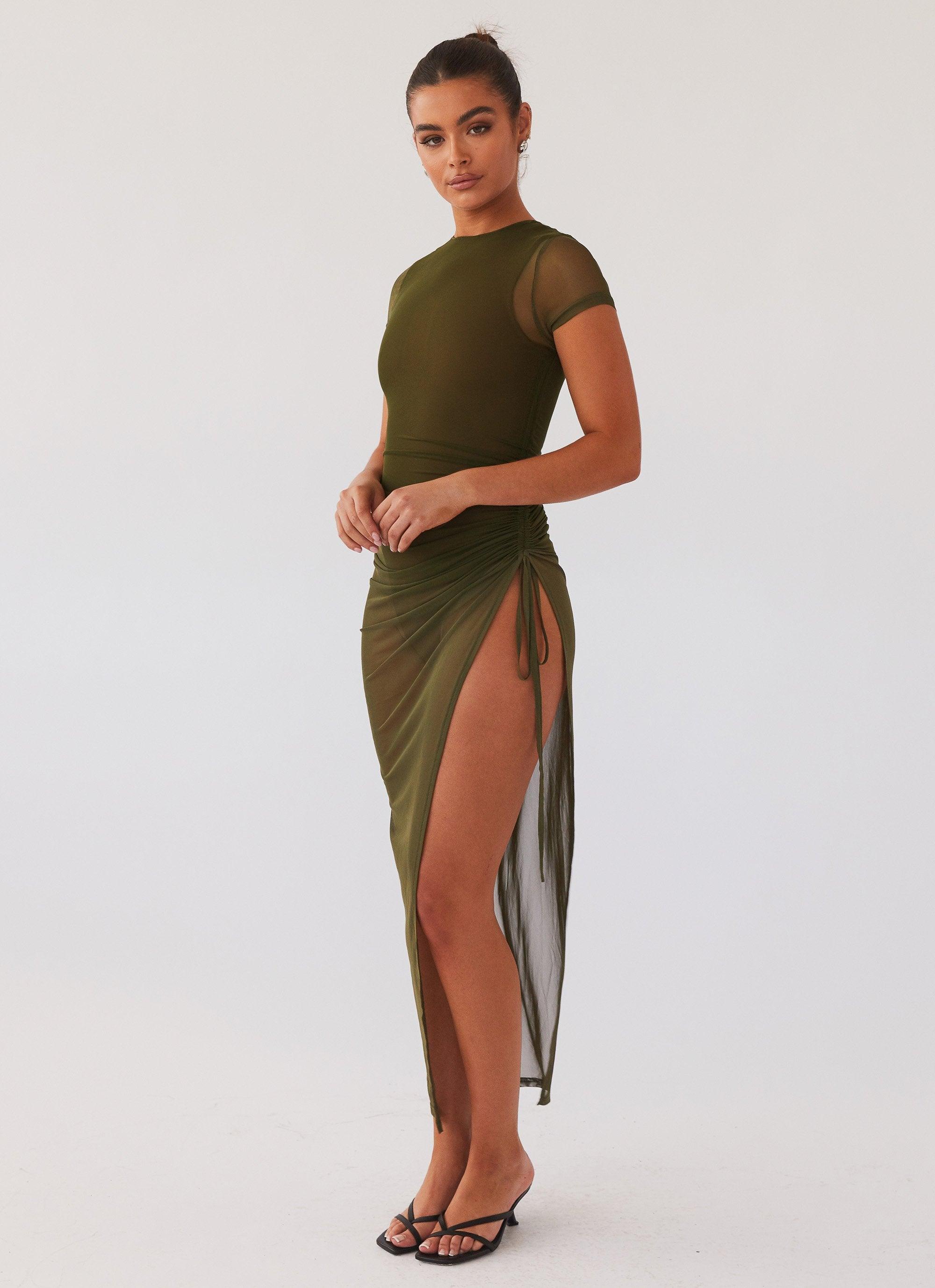 Mystery Lady Mesh Maxi Dress - Olivine Product Image