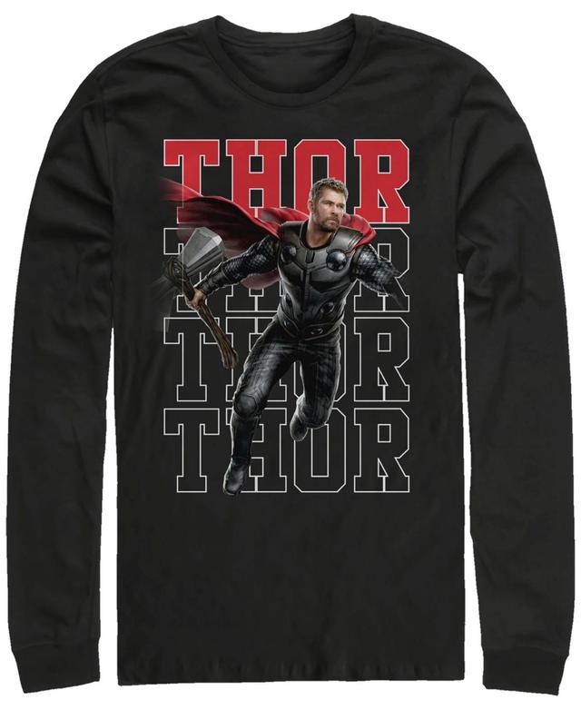 Mens Marvel Avengers Endgame Thor Pose Name Stack Long Sleeve Graphic Tee Black Product Image