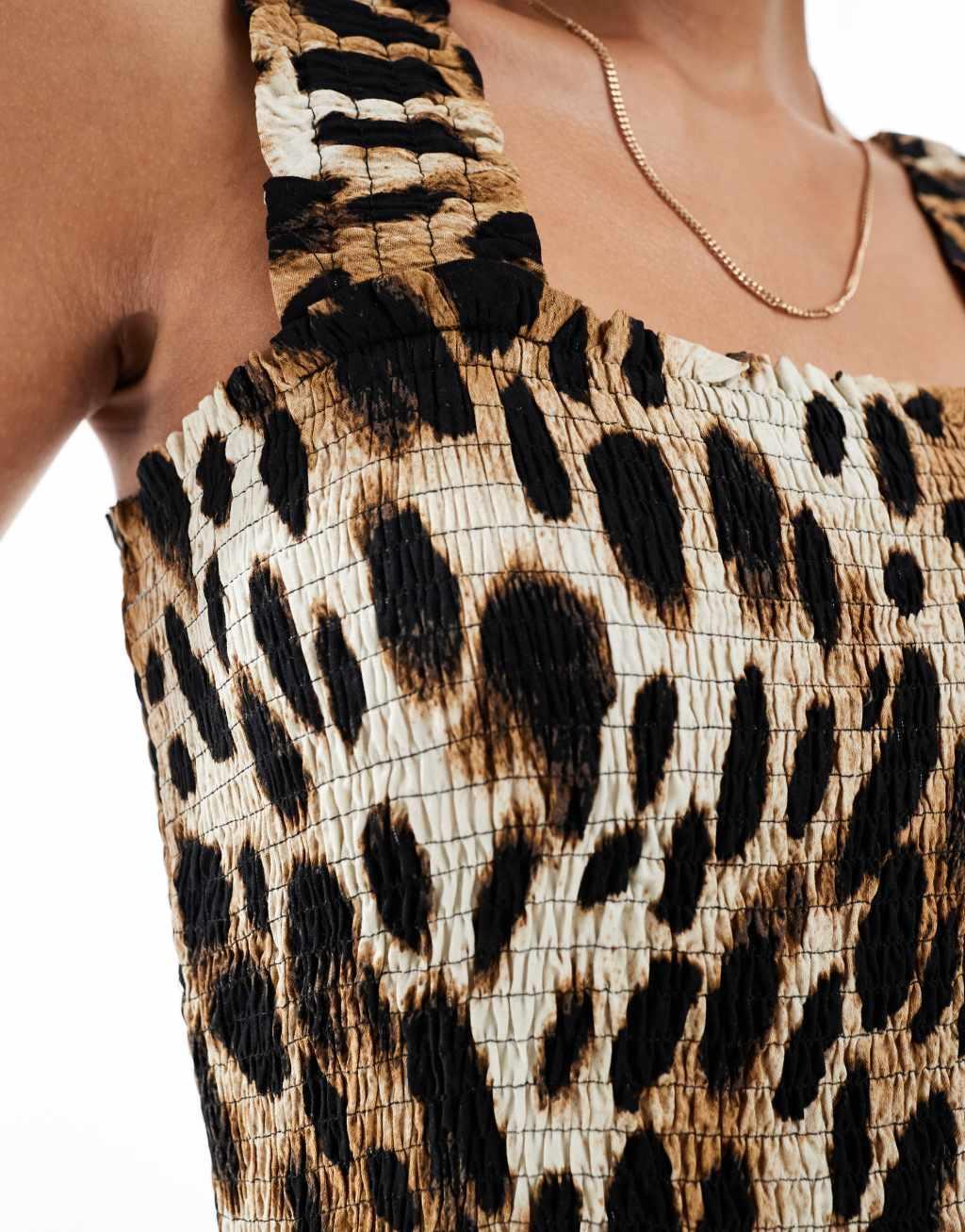 JDY Tall shirred top maxi dress in leopard print Product Image