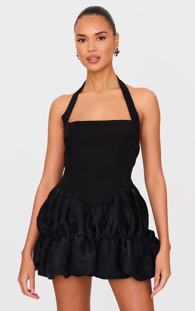 Black Halter Neck Shift Mini Dress Product Image