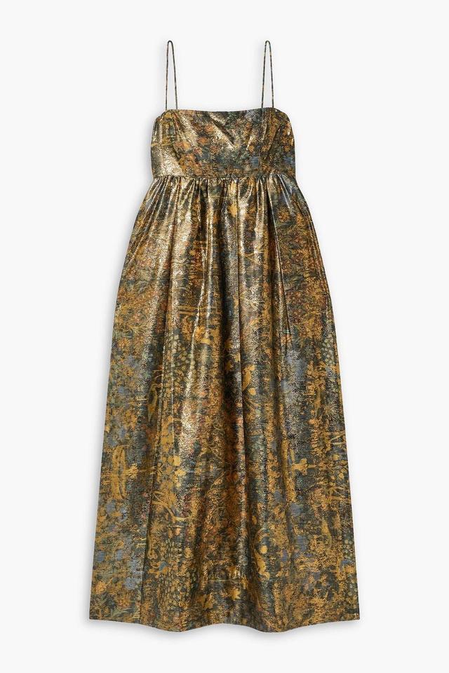 Hesmina Metallic Jacquard Midi Dress In Army Green Product Image