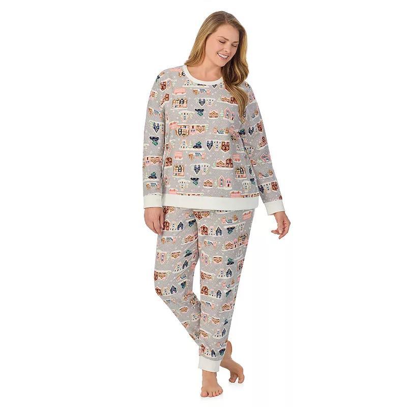 Plus Size Cuddl Duds Honeycomb Fleece Pajama Top & Pajama Joggers Set, Womens Product Image