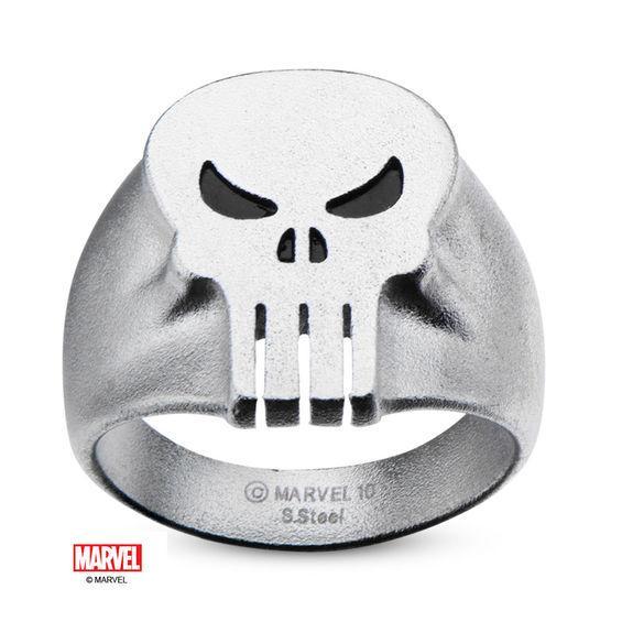 Â©Marvel Men's Black Enamel Punisher Skull Ring in Stainless Steel Product Image