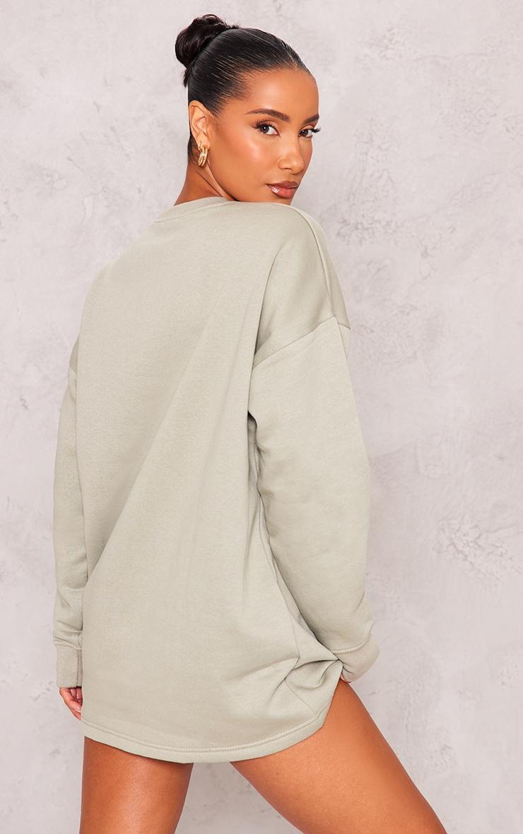  Sage Green Oversized Crew Neck Sweatshirt Sweater Dress Product Image