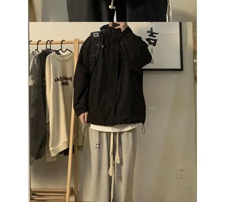 High Neck Plain Zip-Up Utility Jacket Product Image