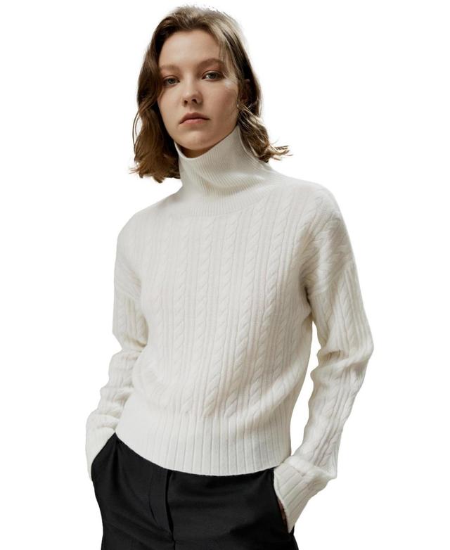 Womens Classic Cable Knit Turtleneck Sweater Product Image