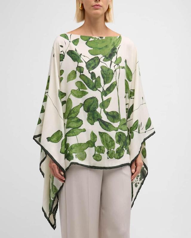 Placed Flower Cashmere-Blend Printed Poncho Product Image