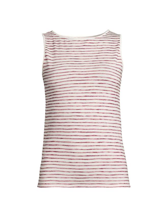 Stretch Linen Stripe Boat-Neck Tank Top Product Image