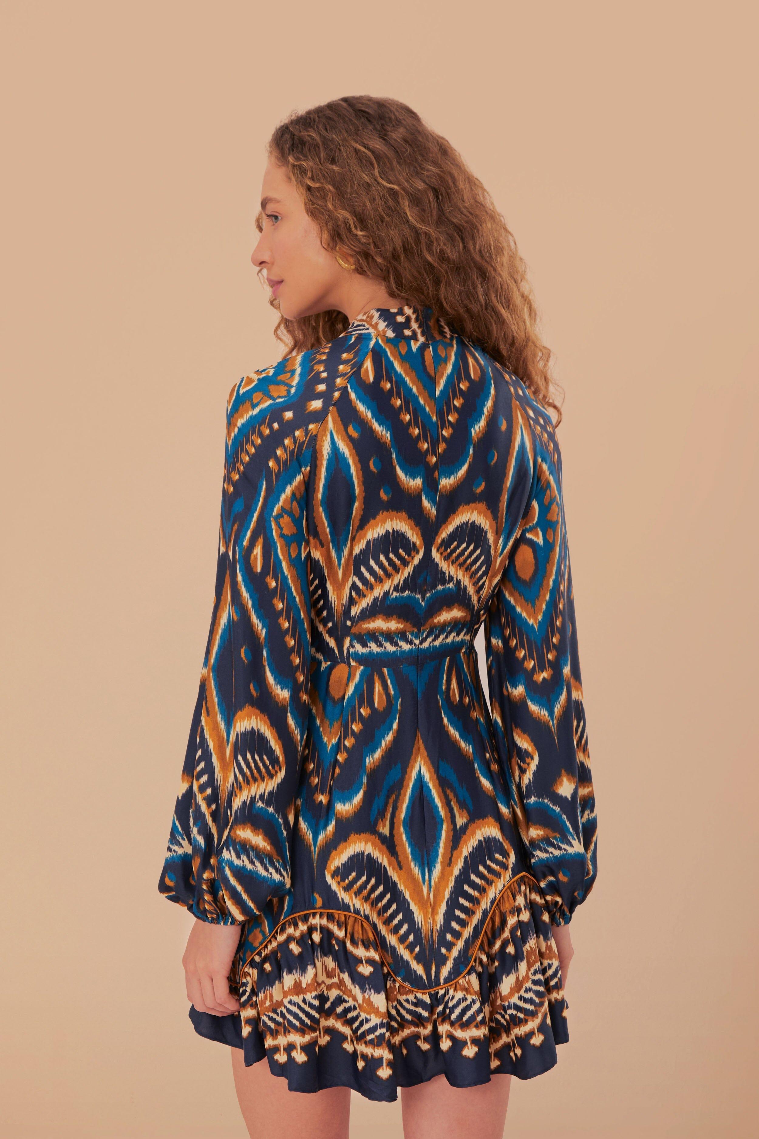 Blue Pineapple Ikat LENZING™ ECOVERO™ Viscose Mini Dress Product Image