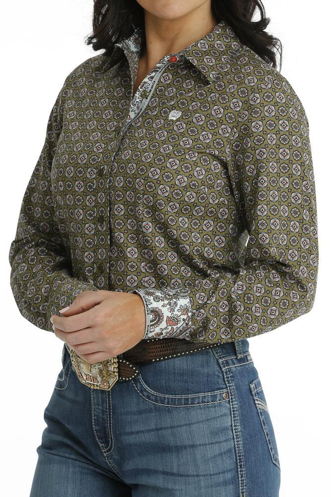 Cinch® Ladies' L/S Olive Print Button Shirt Product Image