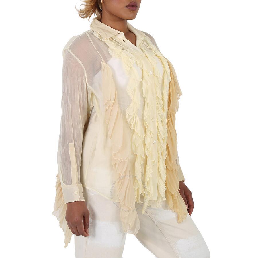 BURBERRY Crepe De Chine Oversized Blouse With Ruffle Detail In Light Oatmeal Product Image