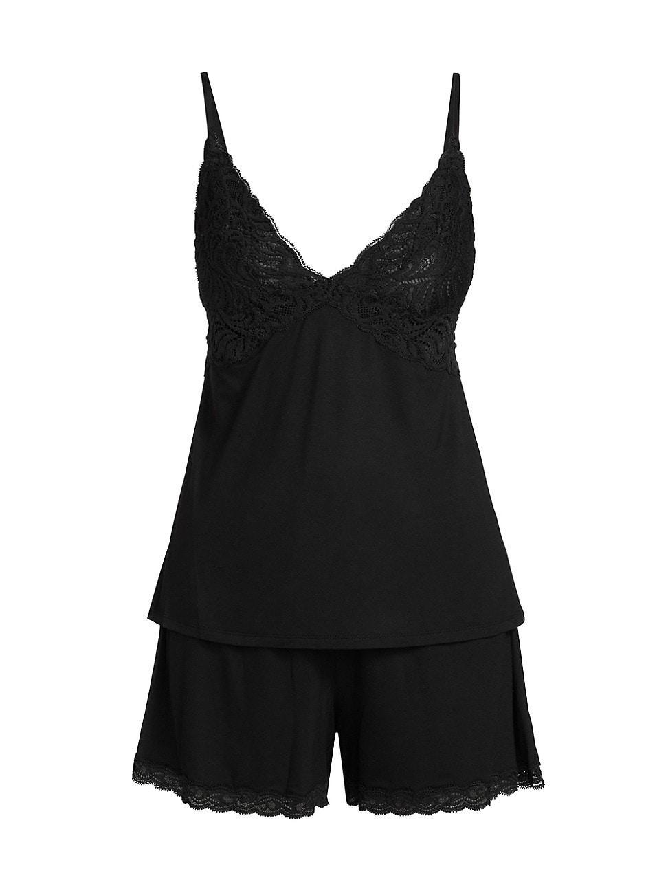 Womens Feathers 2-Piece Lace-Trimmed Pajama Set Product Image