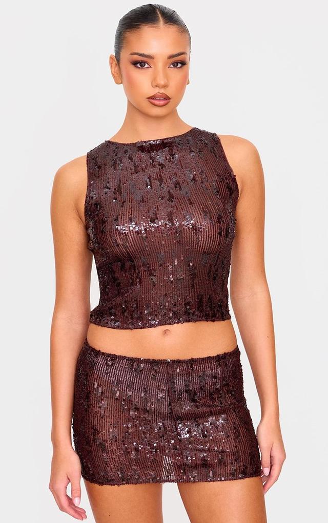 Chocolate Brown Sequin Long Top Product Image